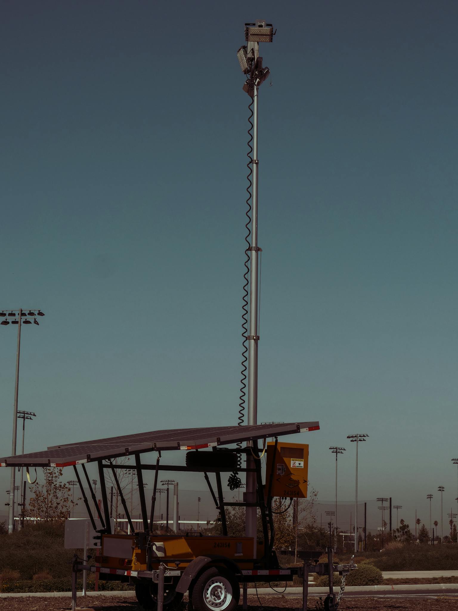 Vertical solar-powered mobile tower for technology and communication outdoors.